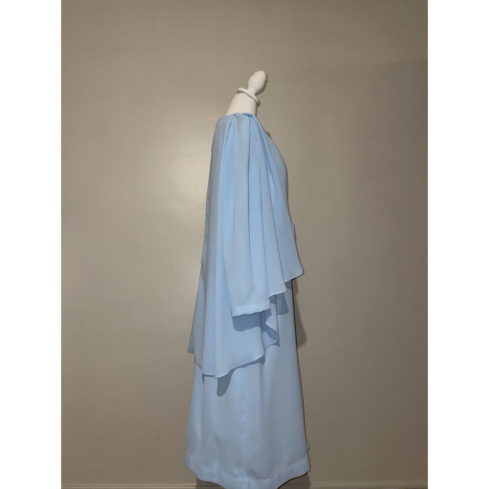 Jovani Light Blue Chiffon Capelet Gown Silver Lace Bodice Formal Size 14 - Picture 2 of 10